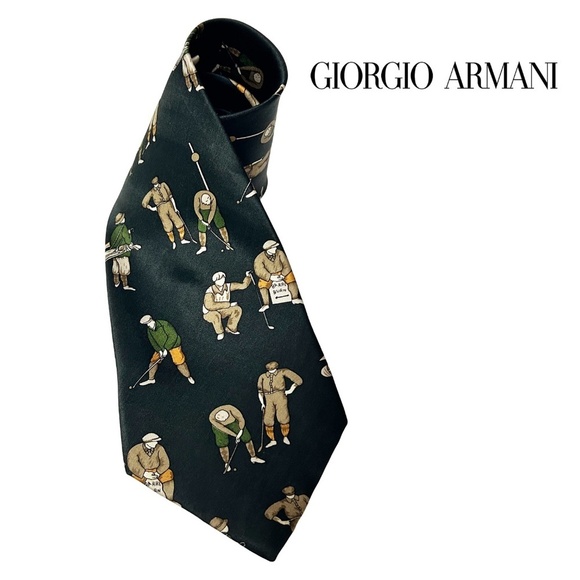Giorgio Armani Necktie Tie 100% Silk Hand Made Vintage Old Time Golfing Motif - Picture 1 of 11